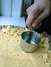 Patting the Cornmeal Dough Into a Tart Pan